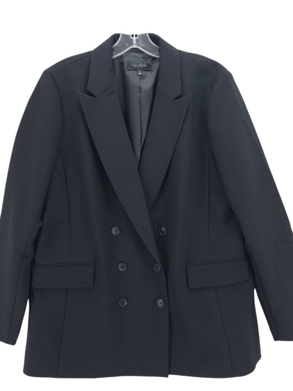 TALBOTS Black Double Breasted Blazer Jacket Stretch Size 14
